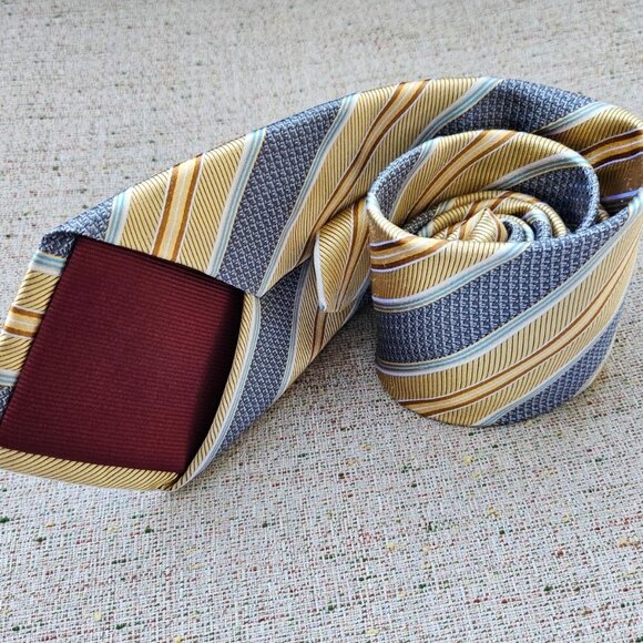 Robert Talbott Men Tie 100% Silk Necktie Gray/Gold Striped Necktie Made in USA - Picture 6 of 10